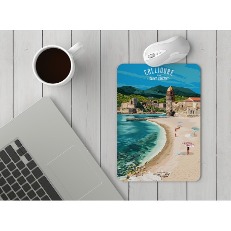 Tapis de souris de la ville de Collioure - Plage Saint Vincent