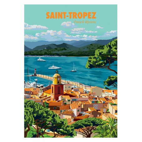 Poster Saint Tropez Reproduction - Format 50x70 Cm Papier 300 G/m² - Déco Murale Style Vintage Pour Salon, Bureau Ou Boutique