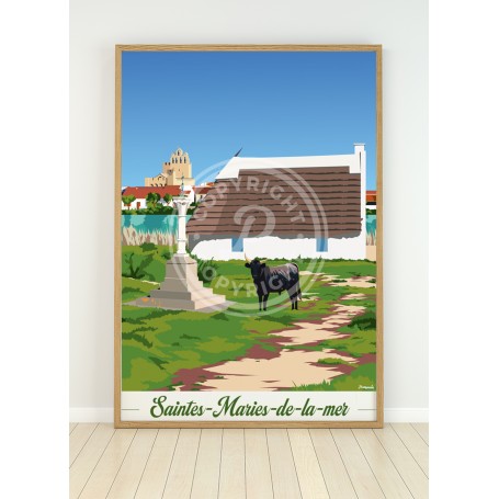 Affiche des Saintes-Maries-de-la-Mer - taureau