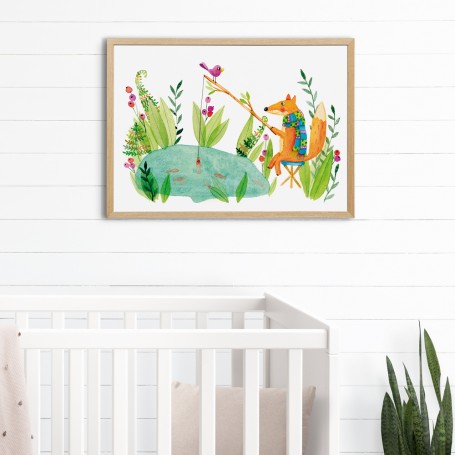 Affiche Renard pêcheur - collaboration avec l'illustratrice Ipiapia