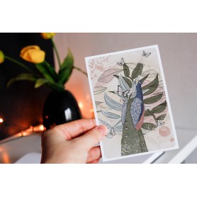 Carte Postale Paon - Collaboration avec l'illustratrice Aurélia Mahé