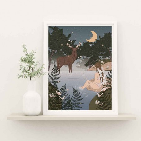 Affiche Cerf paysage nuit - Collaboration avec l'illustratrice Aurélia Mahé